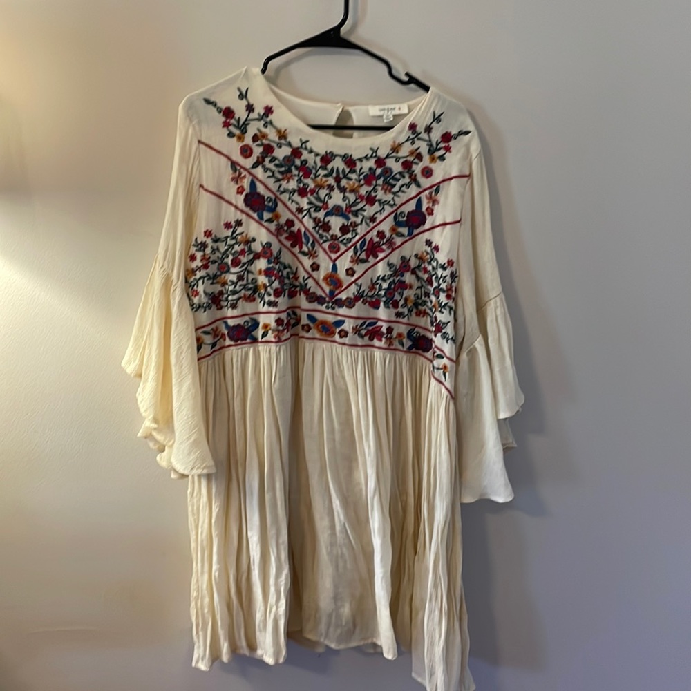 Cream + Floral Embroidered Tunic Dress